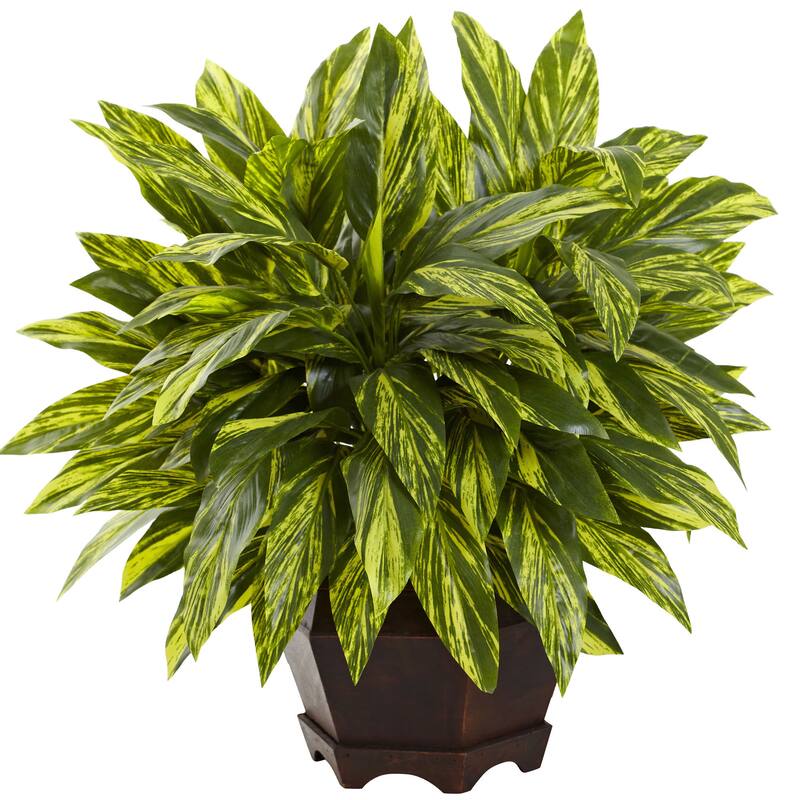 Nearly Natural Green Silk Tradescantia Plant with Black Hexagon Planter