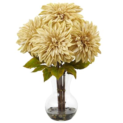 Nearly Natural White/Purple/Orange Silk Dahlia Arrangement