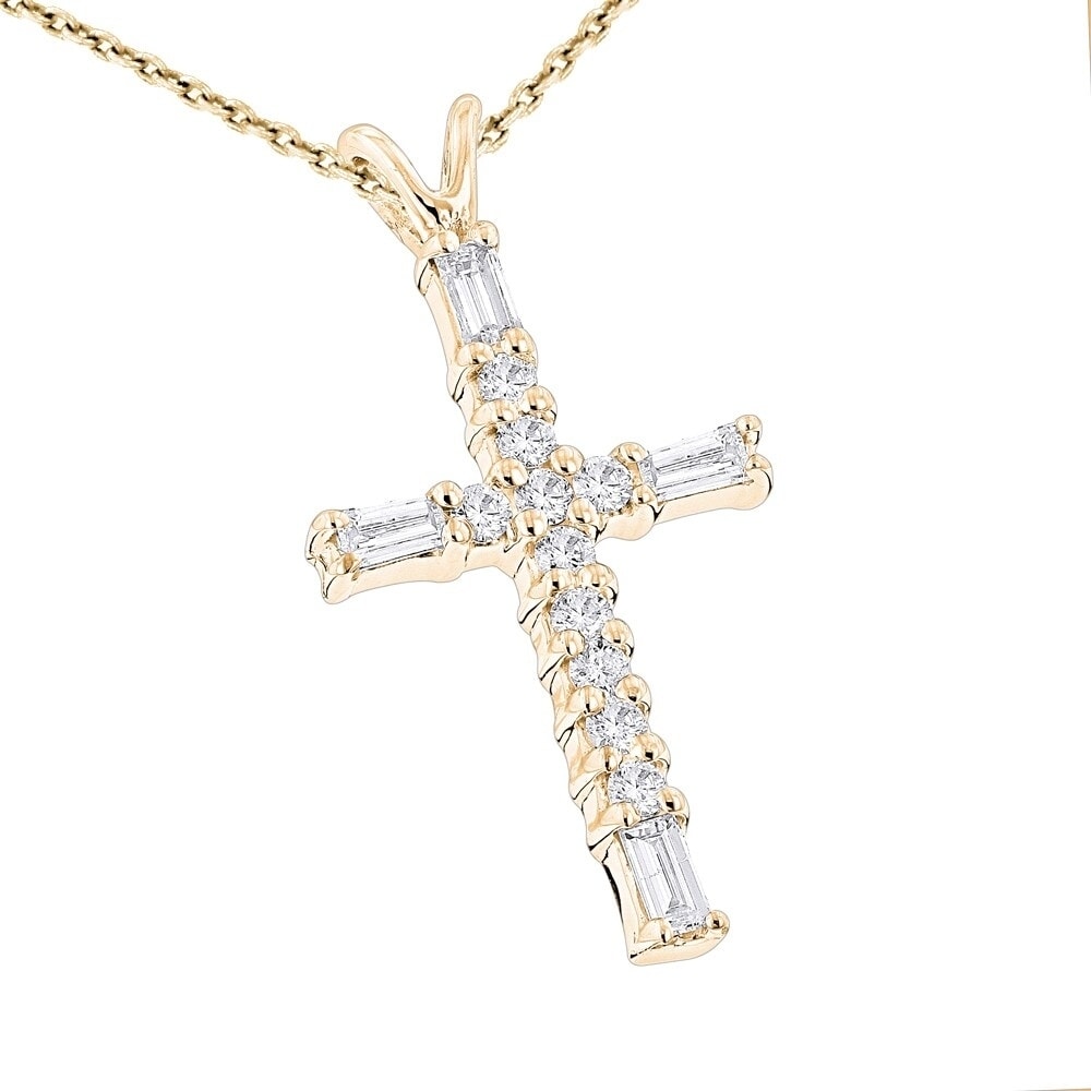 Fine 10k Yellow Gold Rounded Small Cross Pendant Necklace
