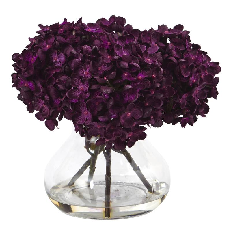 Nearly Natural Hydrangea with Vase Silk Flower Arrangement - Purple