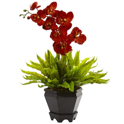Nearly Natural Faux Birds Nest and Orchid Combo With Planter
