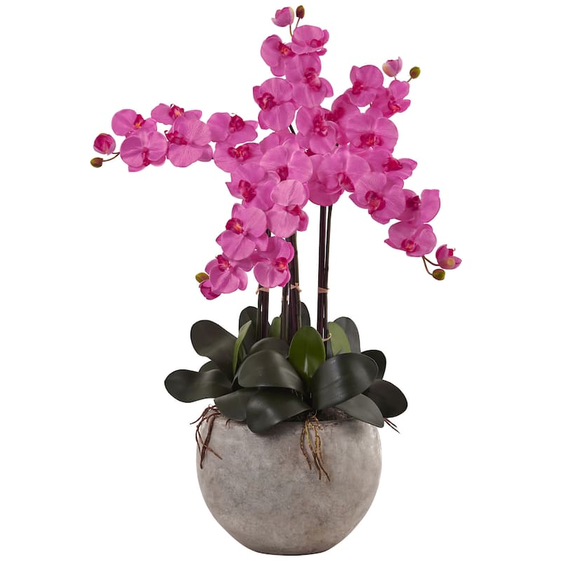 Nearly Natural Multicolored Silk Phalaenopsis Orchid Floral Arrangement - Dark Pink