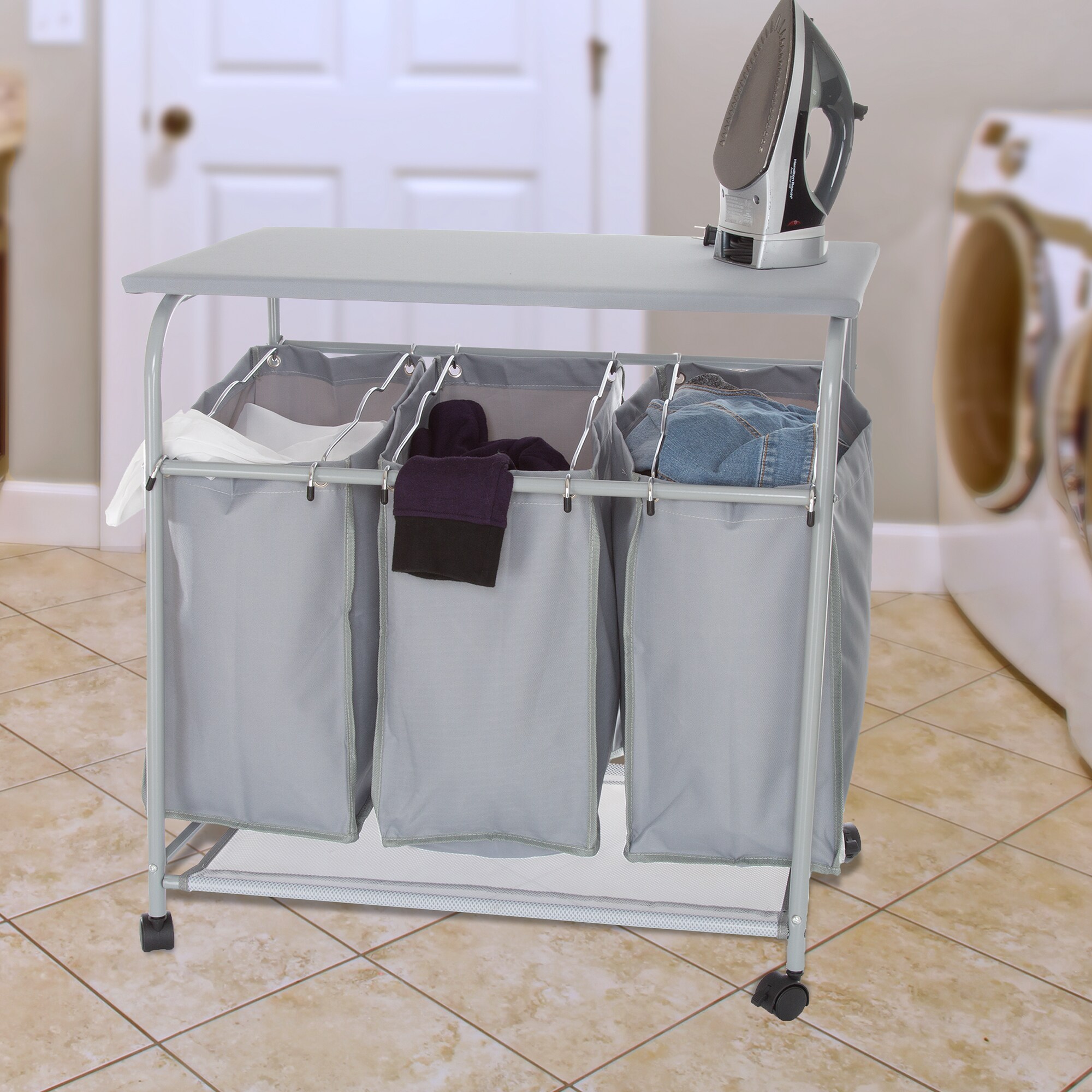 Lavish Home Rolling 3 Bin Laundry Sorter and Ironing Station-Gray – Pete's  Arts, Crafts and Sewing