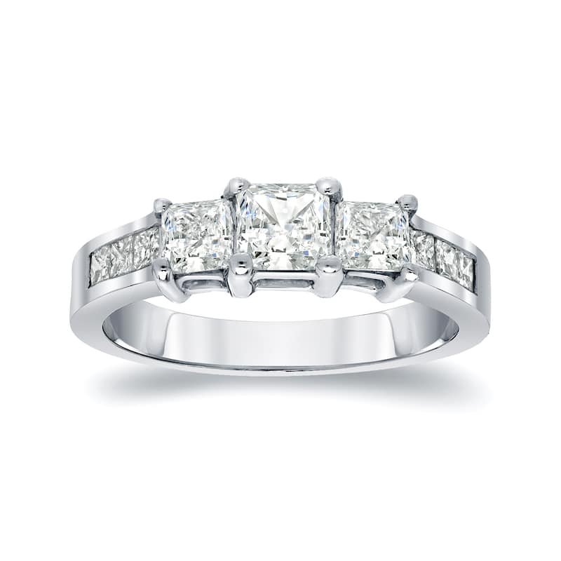 Auriya Platinum 1/2ctw Princess-cut 3-Stone Diamond Engagement Ring (I-J, I1-I2)