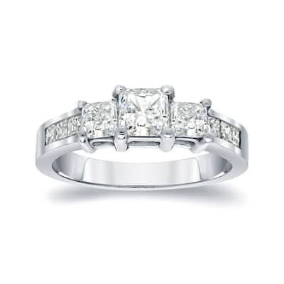 Auriya Platinum 1 carat TW Princess-cut 3-Stone Diamond Engagement Ring