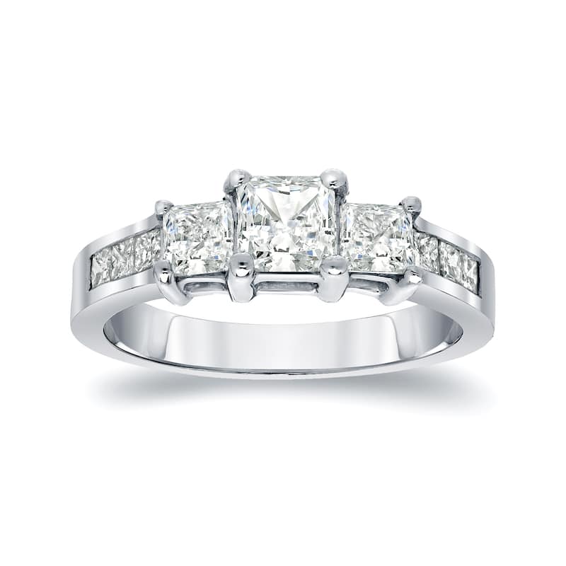 Auriya Platinum 1 carat TW Princess-cut 3-Stone Diamond Engagement Ring