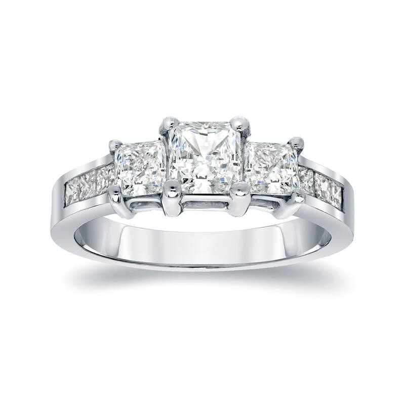 Auriya Platinum 1 1/2 carat TW Princess-cut 3-Stone Diamond Engagement Ring - 4