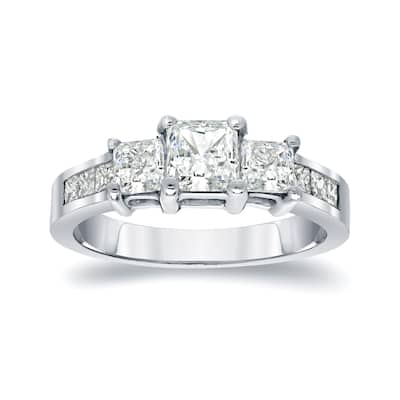 Auriya Platinum 1 1/2 carat TW Princess-cut 3-Stone Diamond Engagement Ring