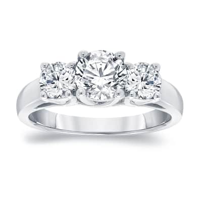 Auriya Platinum 2ctw Classic 3-Stone Diamond Engagement Ring (I-J, I1-I2)