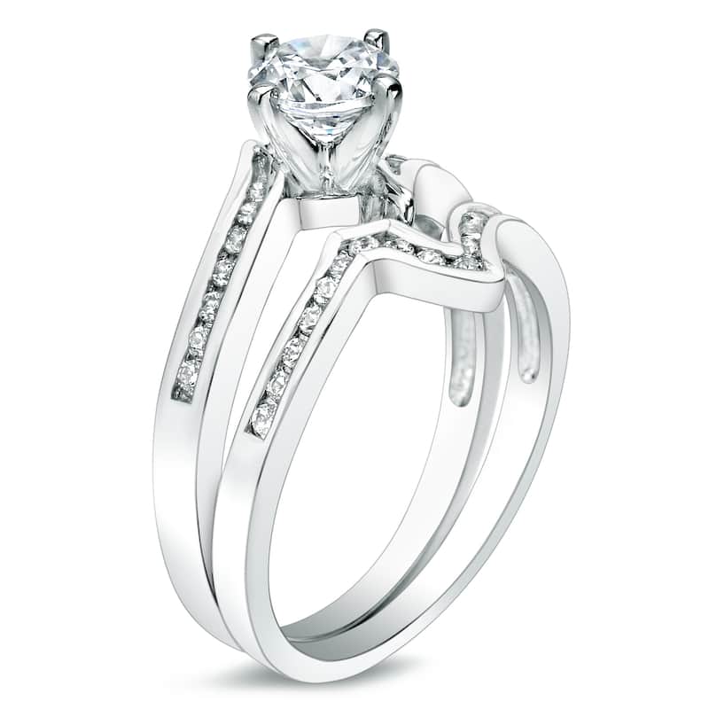 Auriya Platinum 1 carat TW Modern Round Diamond Engagement Ring Set