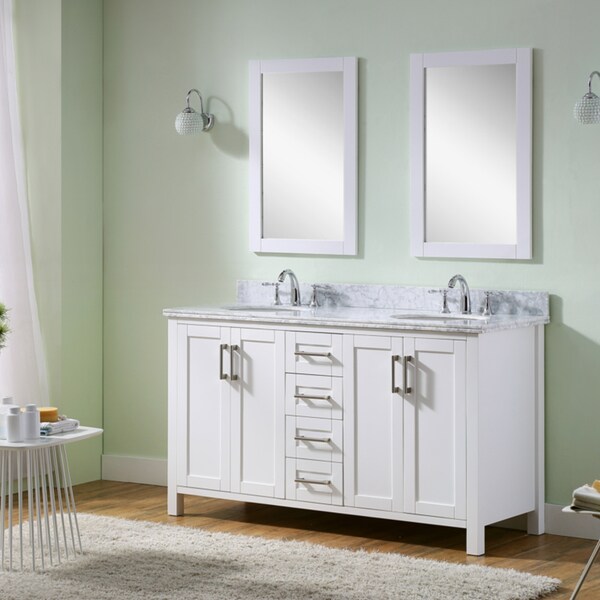 Shop Infurniture Carrara White Marble Top 60-inch Double-sinks Bathroom ...