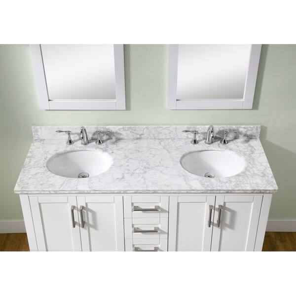 Shop Infurniture Carrara White Marble Top 60 Inch Double Sinks
