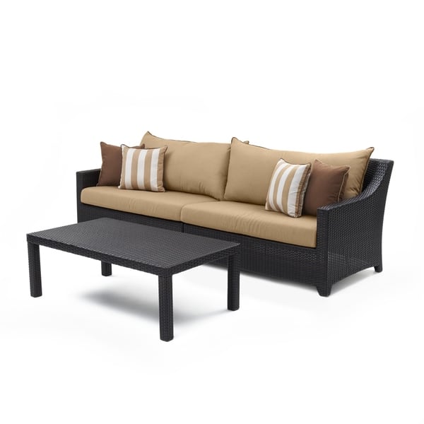 slide 2 of 9, Deco 3 Piece Sunbrella Outdoor Patio Sofa & Coffee Table - Maxim Beige