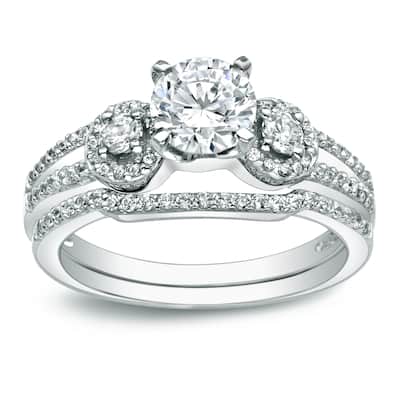 Auriya Platinum 1 carat TW Round 3-Stone Diamond Engagement Ring Set