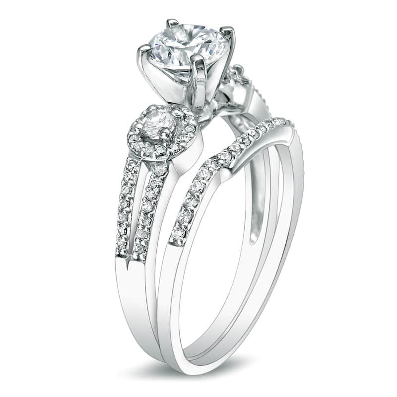 Auriya Platinum 1 carat TW Round 3-Stone Diamond Engagement Ring Set