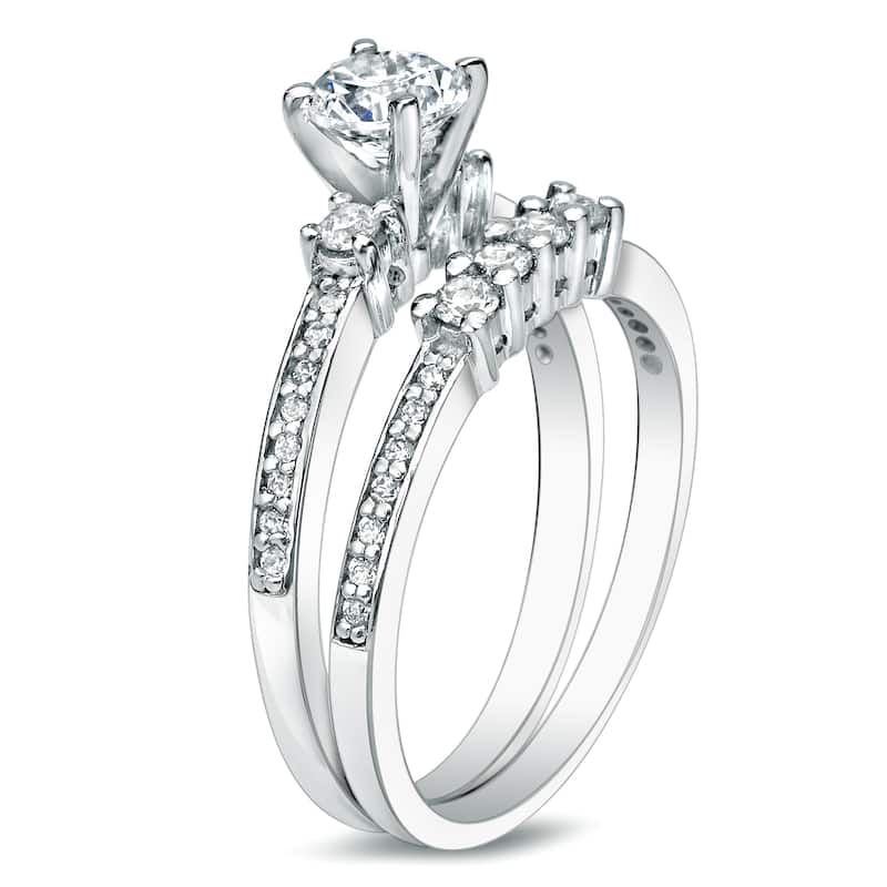 Auriya Platinum 1 carat TW Round 3-Stone Diamond Engagement Ring Set