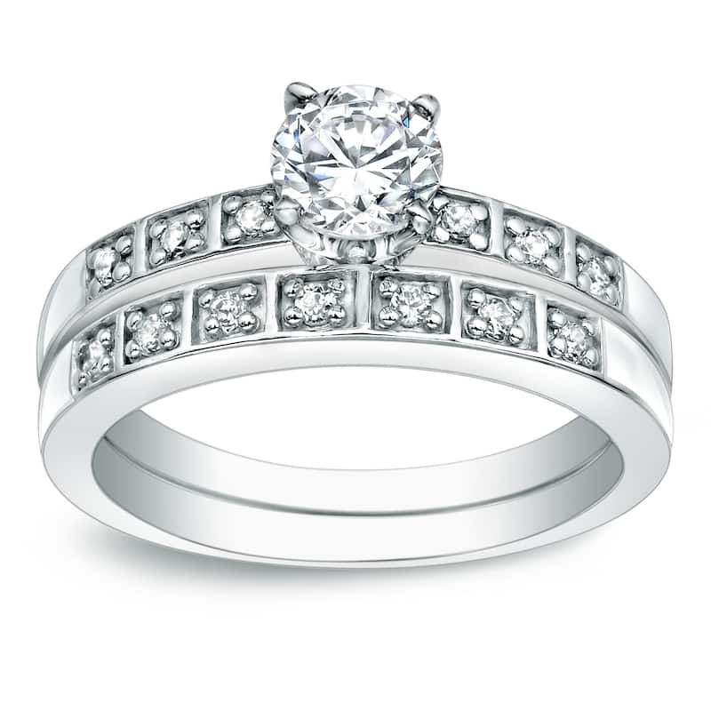 Auriya 1ct TDW Round Diamond Engagement Ring Set Platinum Certified