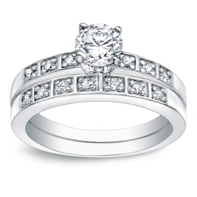 Auriya 1ct TDW Round Diamond Engagement Ring Set Platinum Certified