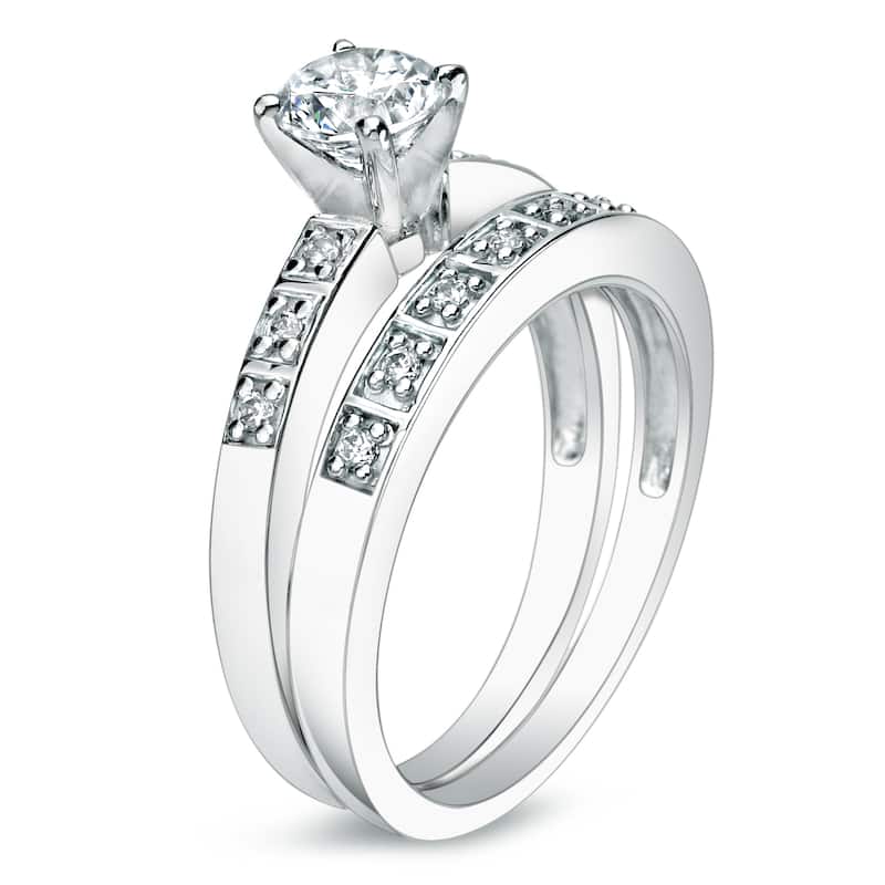 Auriya 1ct TDW Round Diamond Engagement Ring Set Platinum Certified
