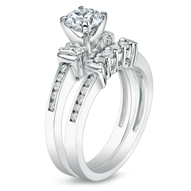 Auriya Platinum 1 carat TW Classic Round Diamond Engagement Ring Set