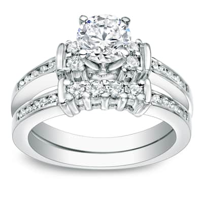 Auriya Platinum 1 carat TW Classic Round Diamond Engagement Ring Set