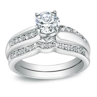 Auriya 1ct TDW Round Diamond Engagement Ring Set Platinum Certified