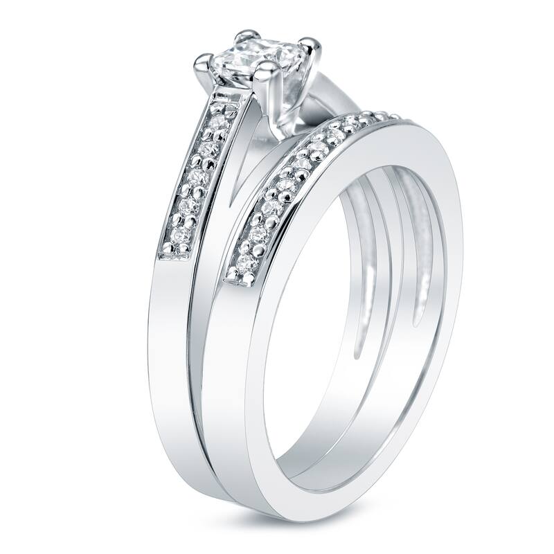Auriya 1ct TDW Certified Round Diamond Engagement Ring Set Platinum