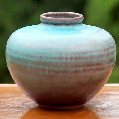 Handmade Ceramic 'Seaward Sand' Bud Vase (Thailand)