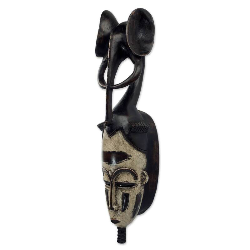 Handmade Sese Wood Brave and Strong African Wall Mask (Ghana)