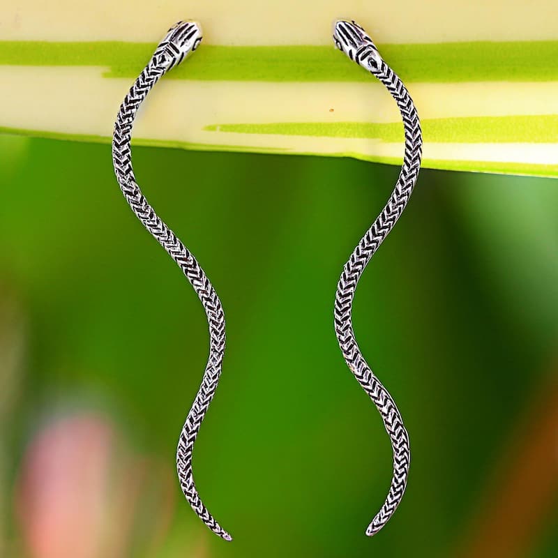 Handmade Sterling Silver 'Winding Snakes' Earrings (Thailand)