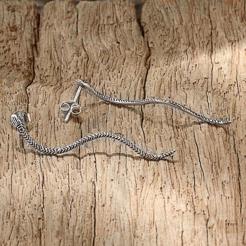 Handmade Sterling Silver 'Winding Snakes' Earrings (Thailand)