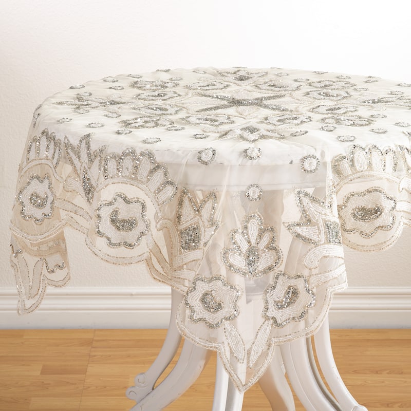 Hand Beaded Design Topper - Silver