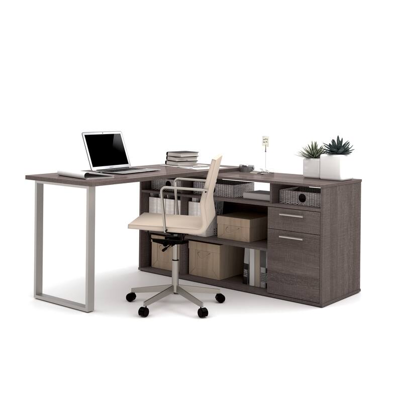 Bestar Solay L-shaped Desk with Lateral File and Bookcase