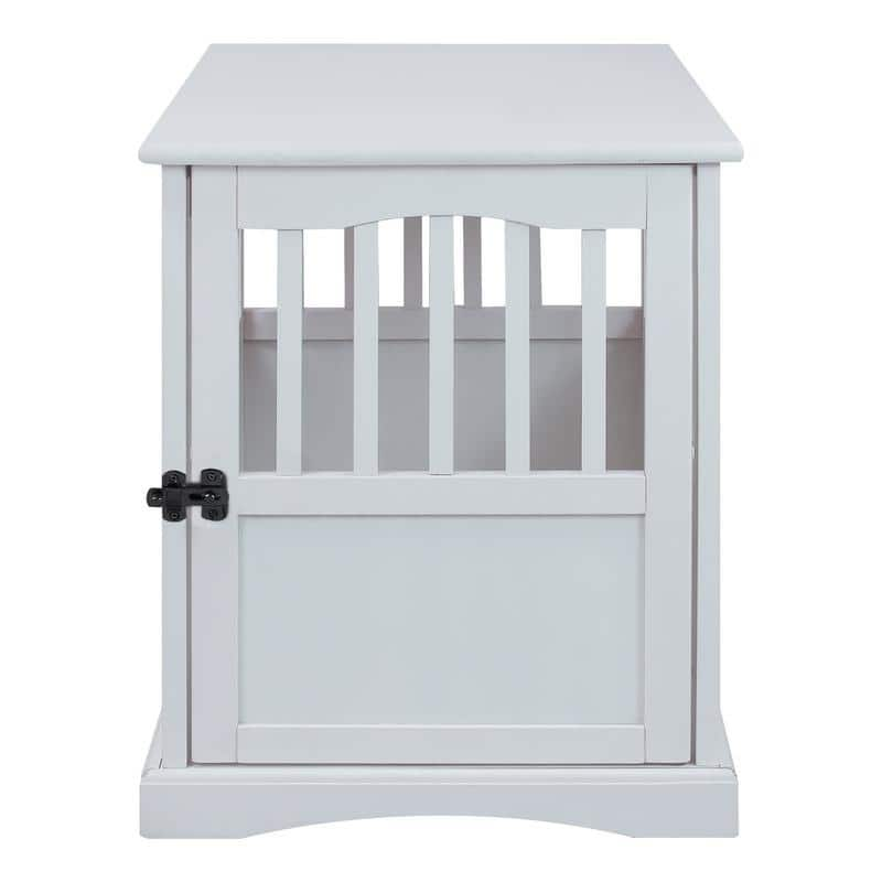 White Wood Pet Crate End Table with Lockable Door