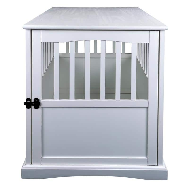 White Wood Pet Crate End Table with Lockable Door