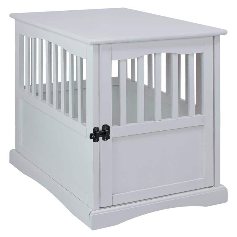 White Wood Pet Crate End Table with Lockable Door