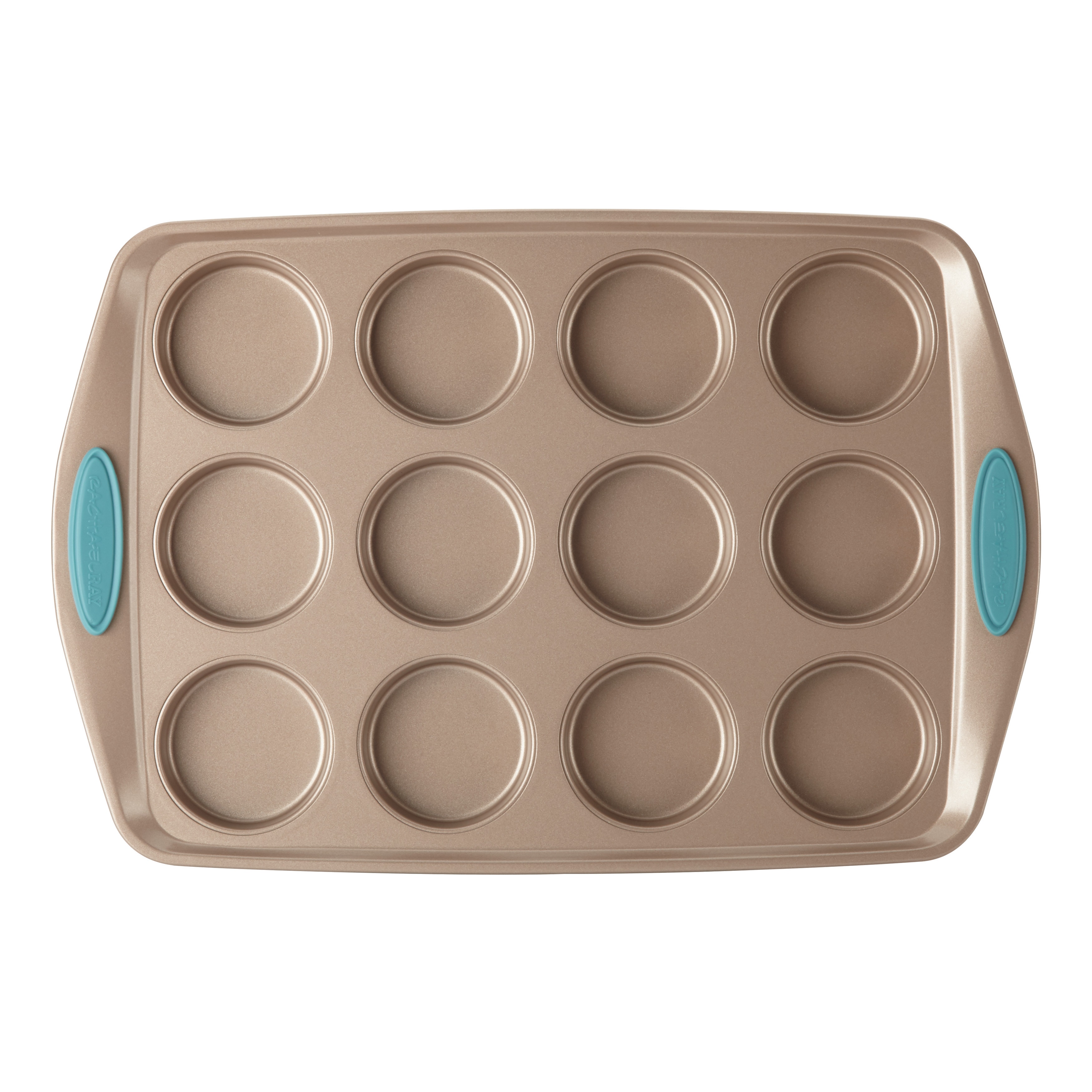 Rachael Ray 3-Piece Gray Nonstick Bakeware Cookie Pan Set with Agave Blue Silicone Grips