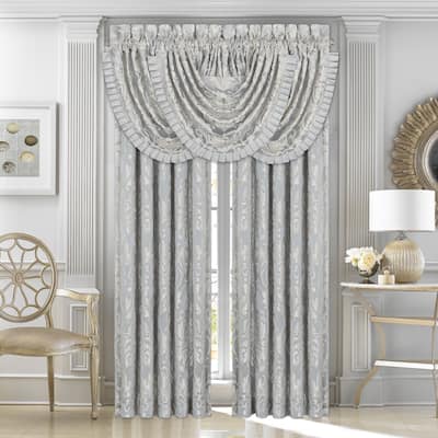 Five Queens Court Faith Blue Woven Jacquard Lined Curtain Panel Pair with Tiebacks