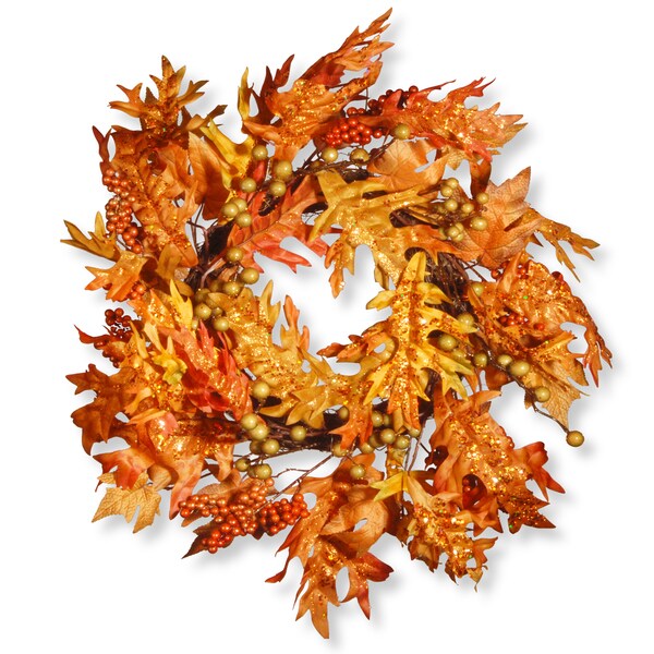 Orange Fabric 24-inch Maple Leaf and Berry Wreath