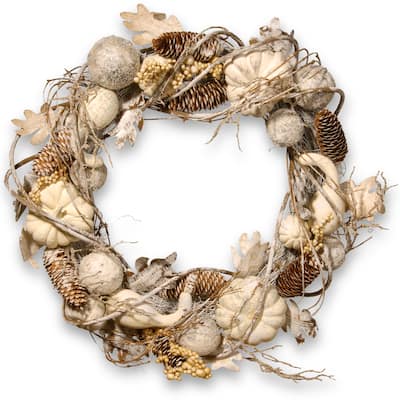 National Tree Company Rattan 20-inch Pumpkin and Pinecone Wreath