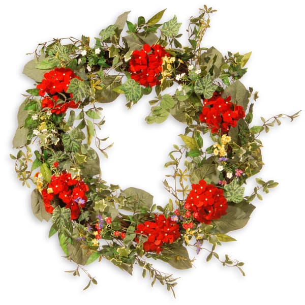 Green Plastic 32-inch Spring Flower Wreath by National Tree Company ...