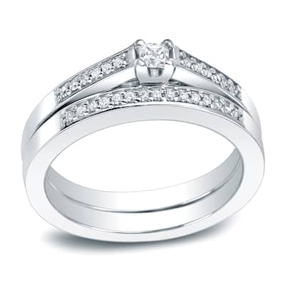 Auriya Platinum 1/4ctw Petite Princess-cut Diamond Wedding Ring Set