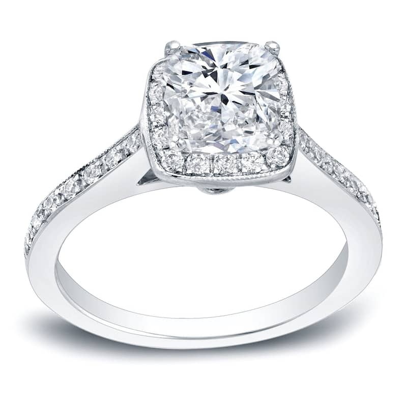 Auriya 14k Gold 2ctw Cushion-cut Halo Diamond Engagement Ring Certified - 4 - White