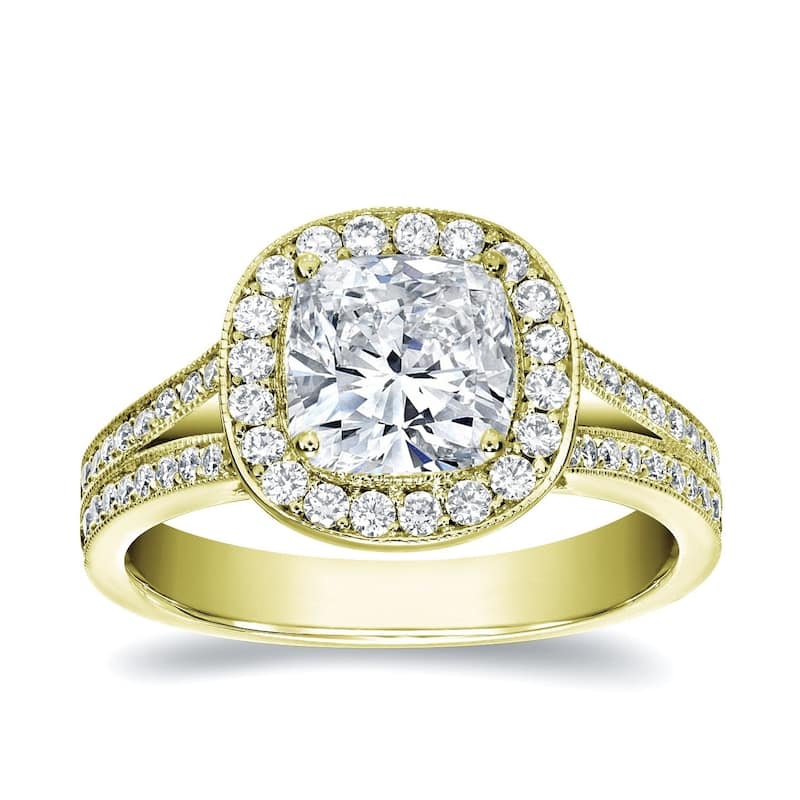 Auriya 2 carat TW Cushion-Cut Halo Diamond Engagement Ring 14k Gold Certified - 4 - Yellow