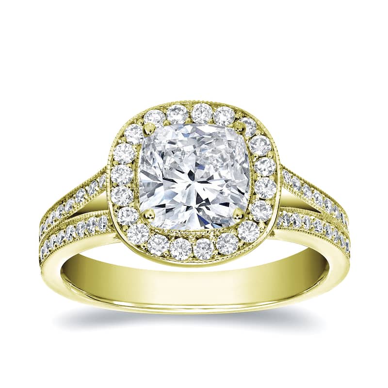 Auriya 2 carat TW Cushion-Cut Halo Diamond Engagement Ring 14k Gold Certified