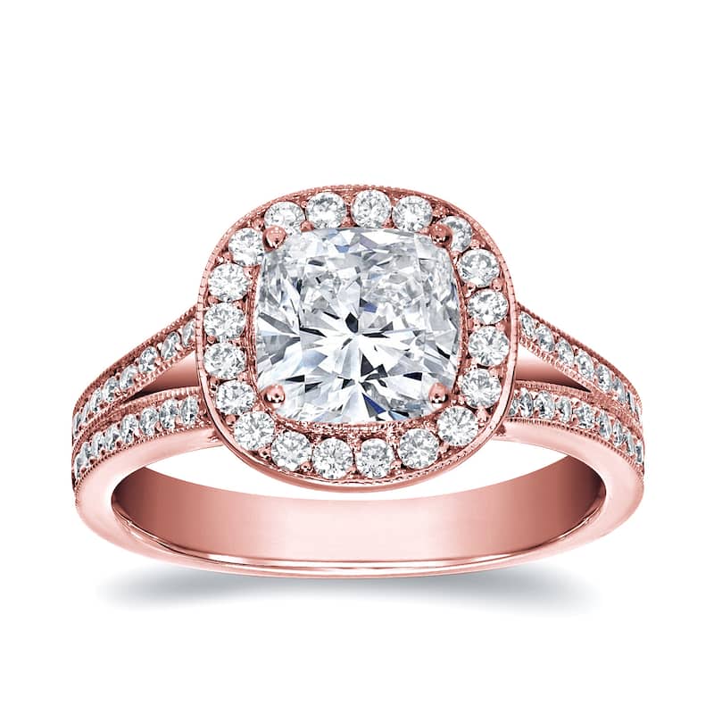 Auriya 2 carat TW Cushion-Cut Halo Diamond Engagement Ring 14k Gold Certified