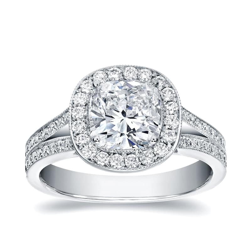 Auriya 2 carat TW Cushion-Cut Halo Diamond Engagement Ring 14k Gold Certified - 4 - White