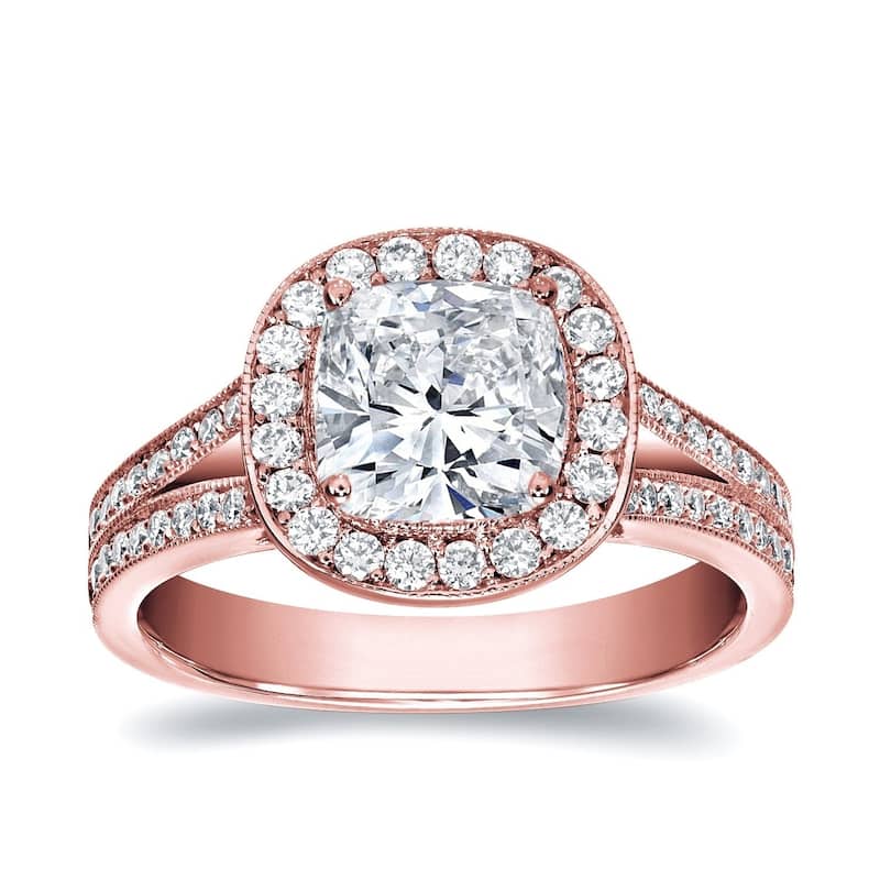 Auriya 2 carat TW Cushion-Cut Halo Diamond Engagement Ring 14k Gold Certified - 4 - Rose