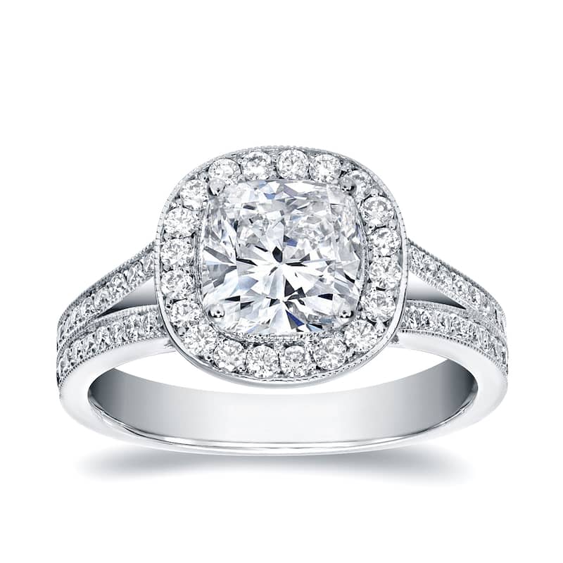 Auriya 2 carat TW Cushion-Cut Halo Diamond Engagement Ring 14k Gold Certified