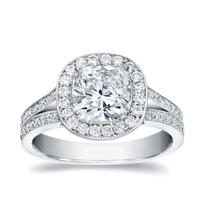 Auriya 2 carat TW Cushion-Cut Halo Diamond Engagement Ring 14k Gold Certified